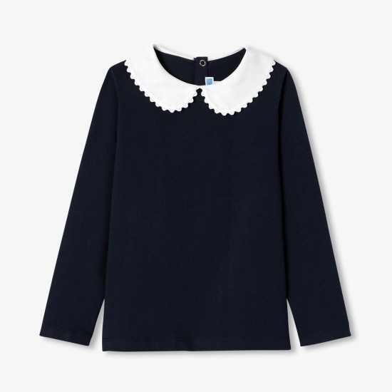 Girl long-sleeved t-shirt with collar