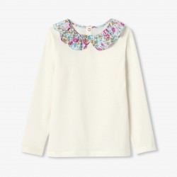 Girl T-shirt with Liberty fabric collar